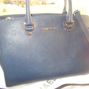 Michael Kors Navy Blue Saffiano Leather Handbag